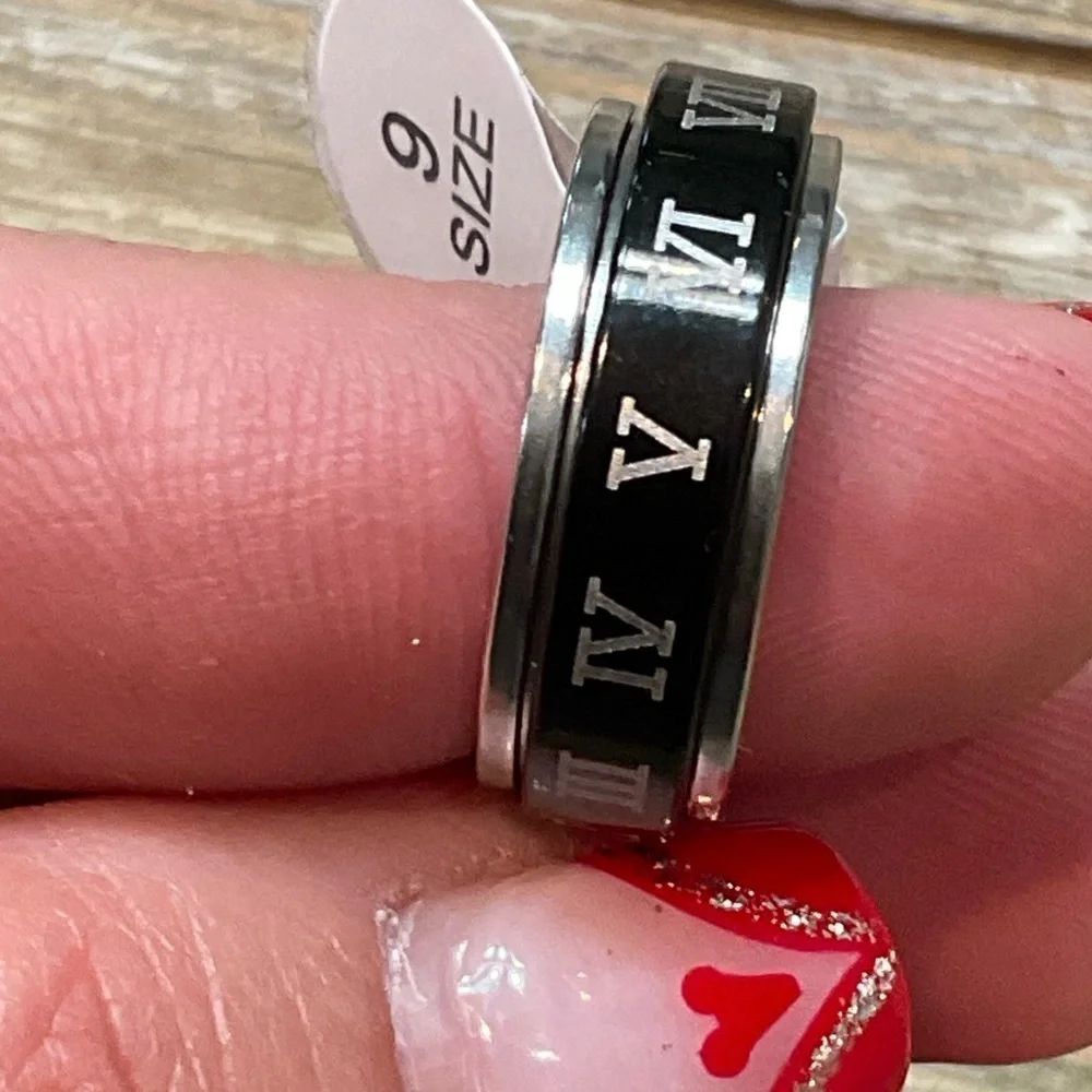 New Unisex Roman Numeral Stainless Steel Anxiety Spinner Ring 2 Tone Size 9 - Picture 6 of 8